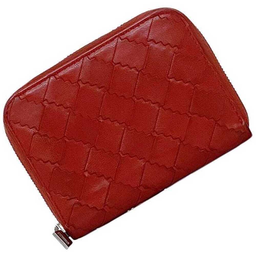 Bottega Veneta Coin Wallet Intrecciato Leather Purse Woven Zipper Compact Red
